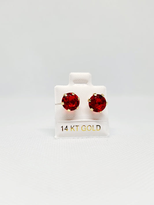 14k Yellow Gold Ruby Round Stud Earrings 6mm