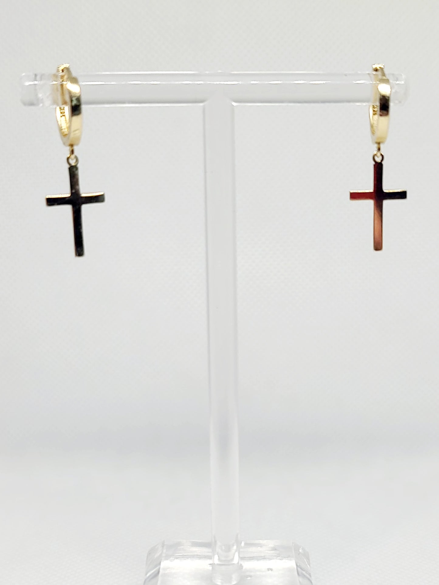 Aretes colgantes con cruz de oro de 14 k, 12 mm