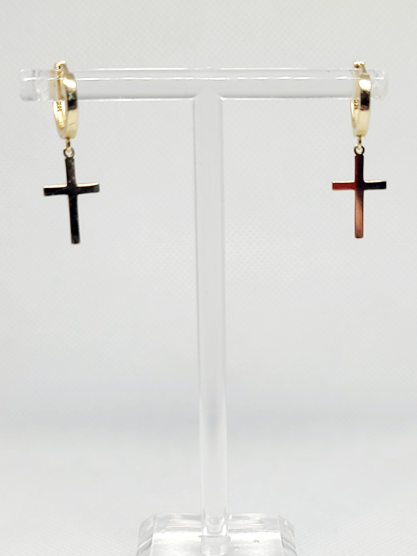 14k Gold Cross Dangle Drop Earrings 18mm