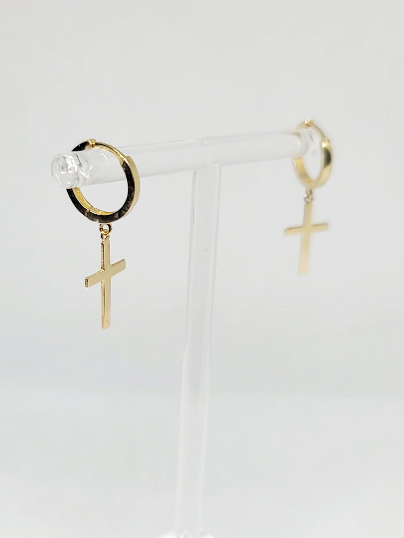 14k Gold Cross Dangle Drop Earrings 12mm
