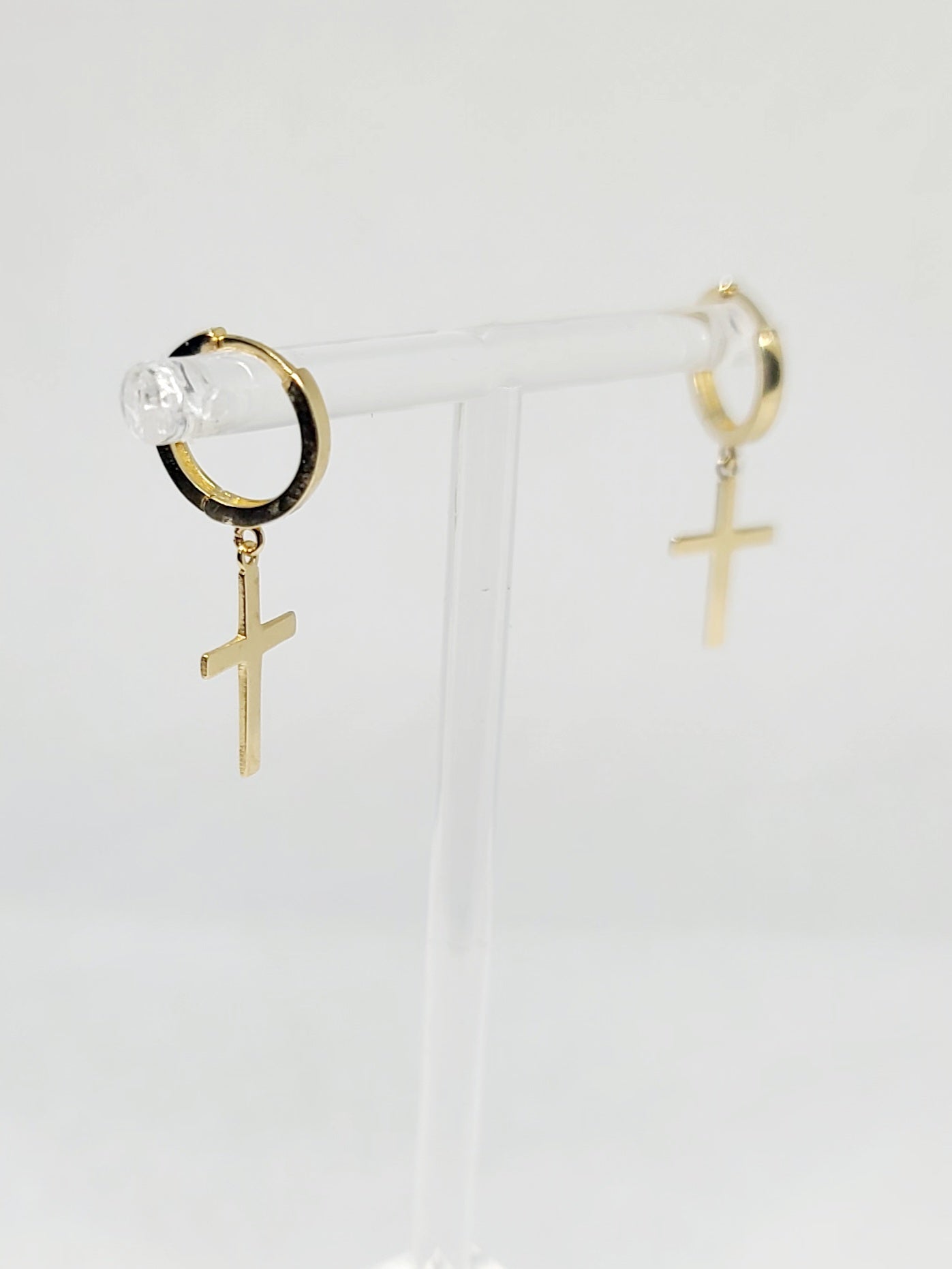 14k Gold Cross Dangle Drop Earrings 18mm