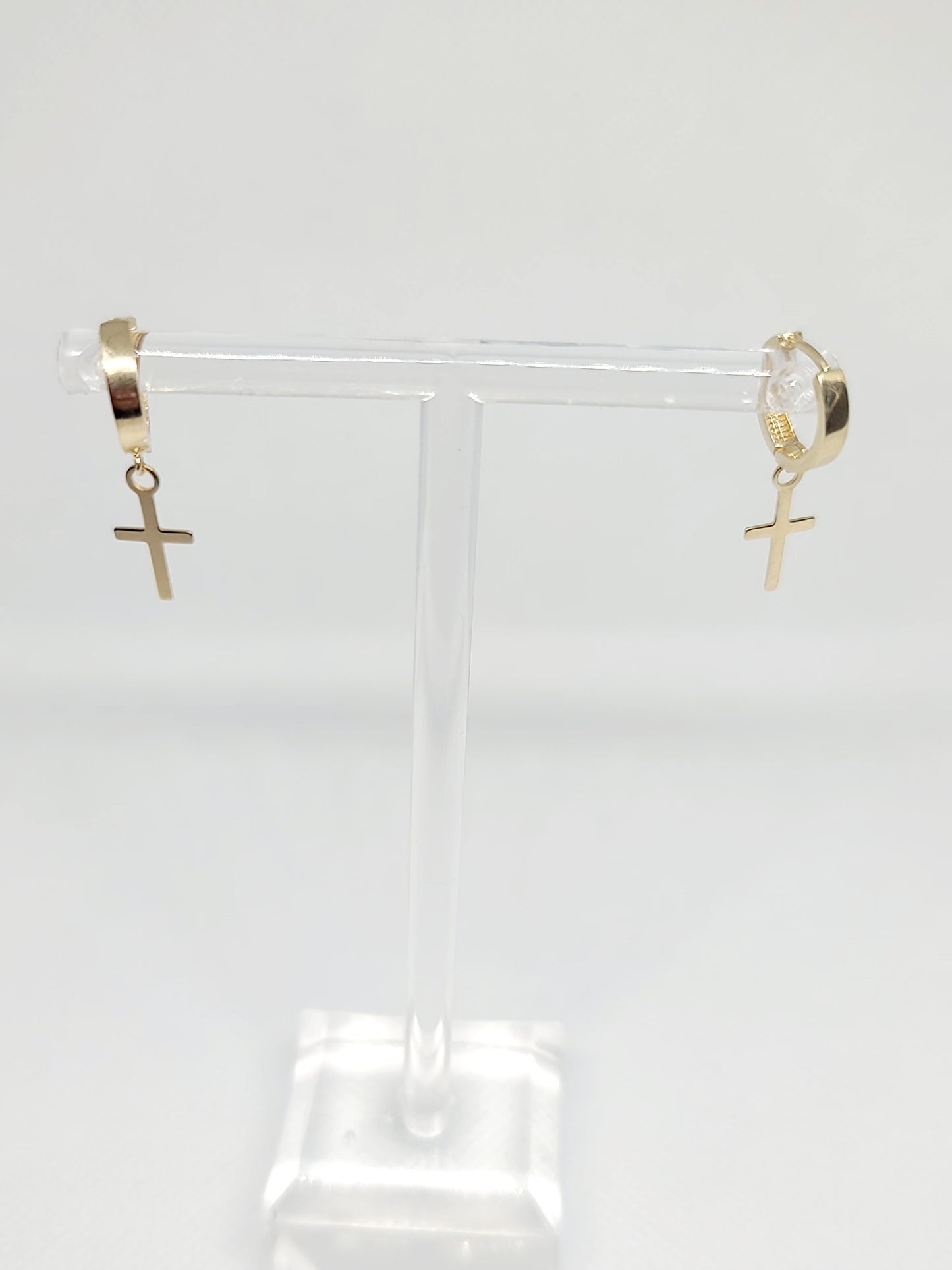 14k Gold Cross Dangle Drop Earrings 12mm