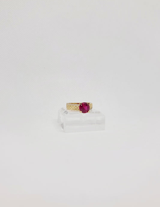 Anillo redondo de circonita roja para mujer de 14 quilates