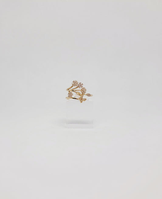 Anillo de flor/mariposa de mujer de 14 quilates