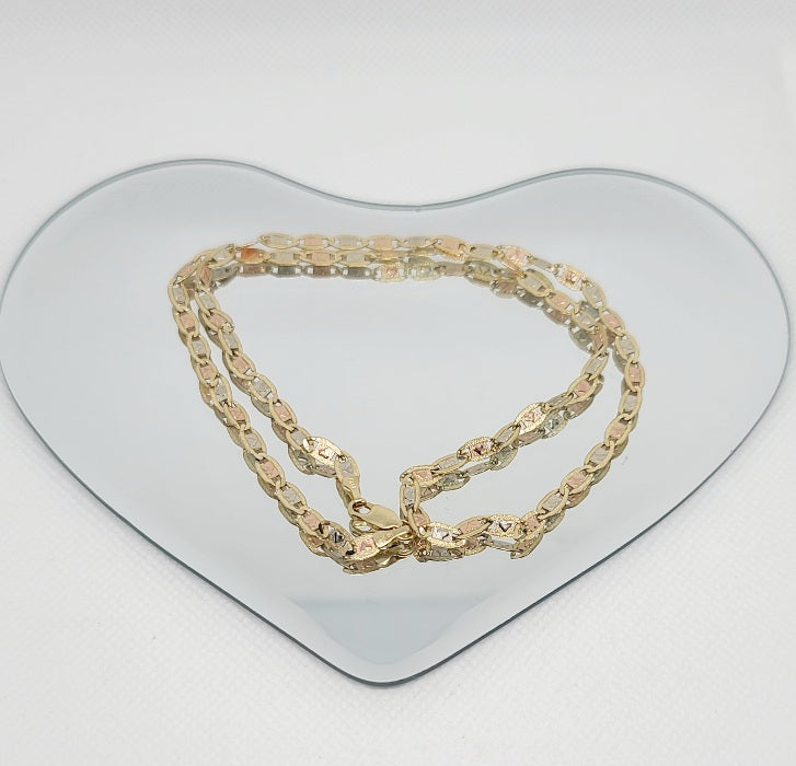 14k Valentino 3-Tone Heart Chain