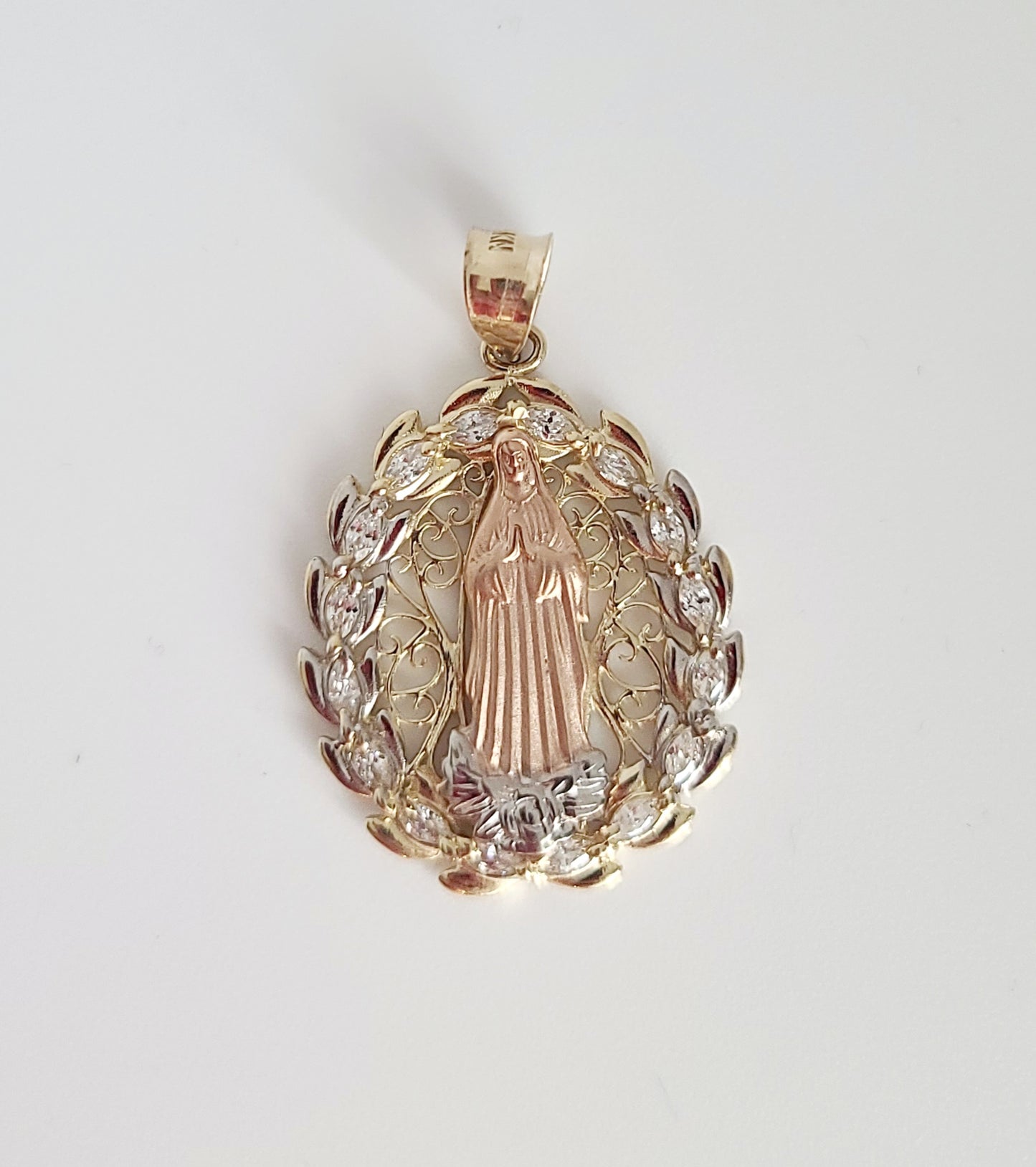 14k Virgin Mary Tri-Color Pendant