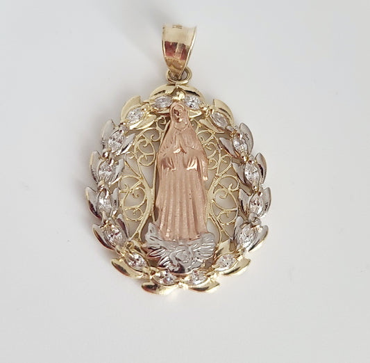 14k Virgin Mary Tri-Color Pendant
